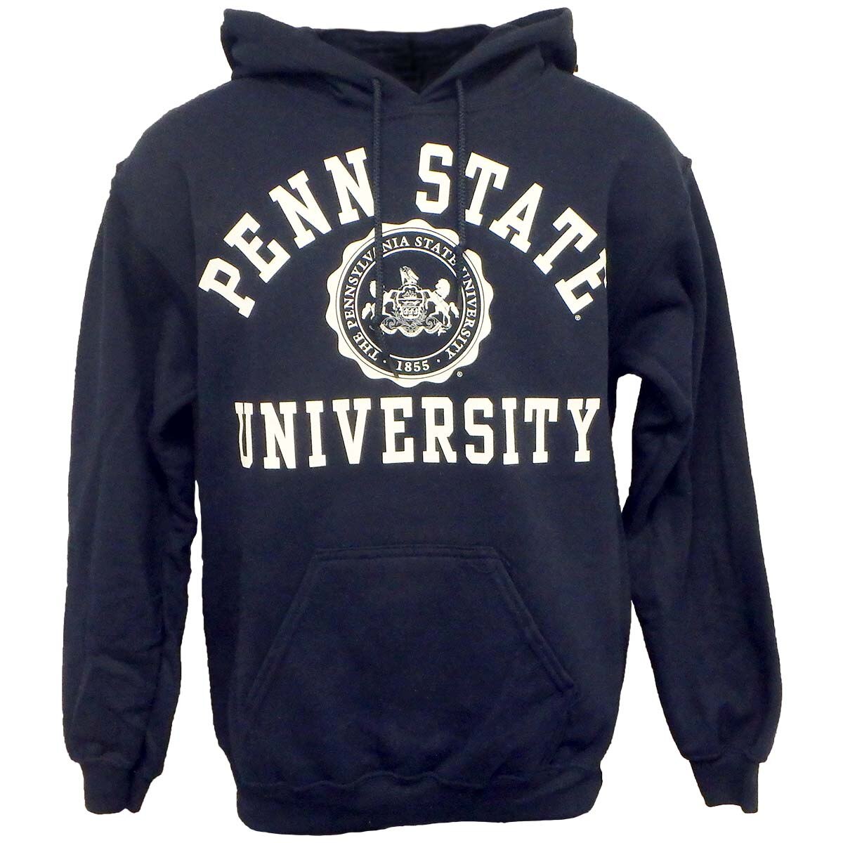 navy hooded sweatshirt with Penn State University & seal